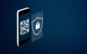 Mobile verification system and QR code scanning security technology. Mobile smart phone scan QR code and security and protection system icons