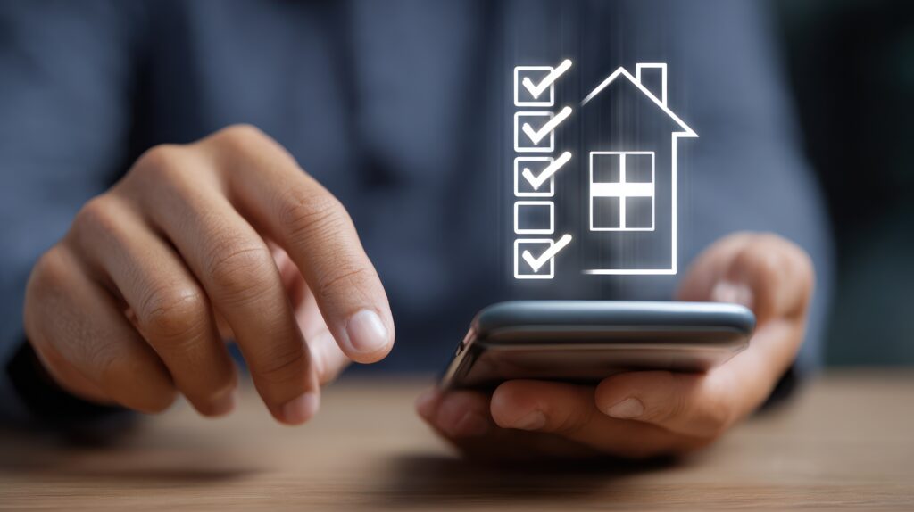 Person using a smartphone to check off home tasks